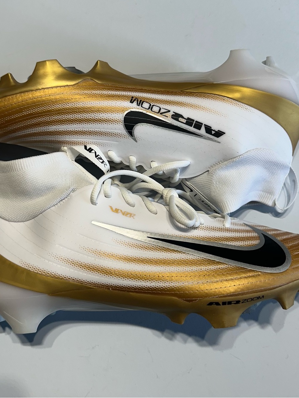 Nike Zoom Air Vapor Pro 1 Football Cleats White Gold FB3298-103 Mens 13